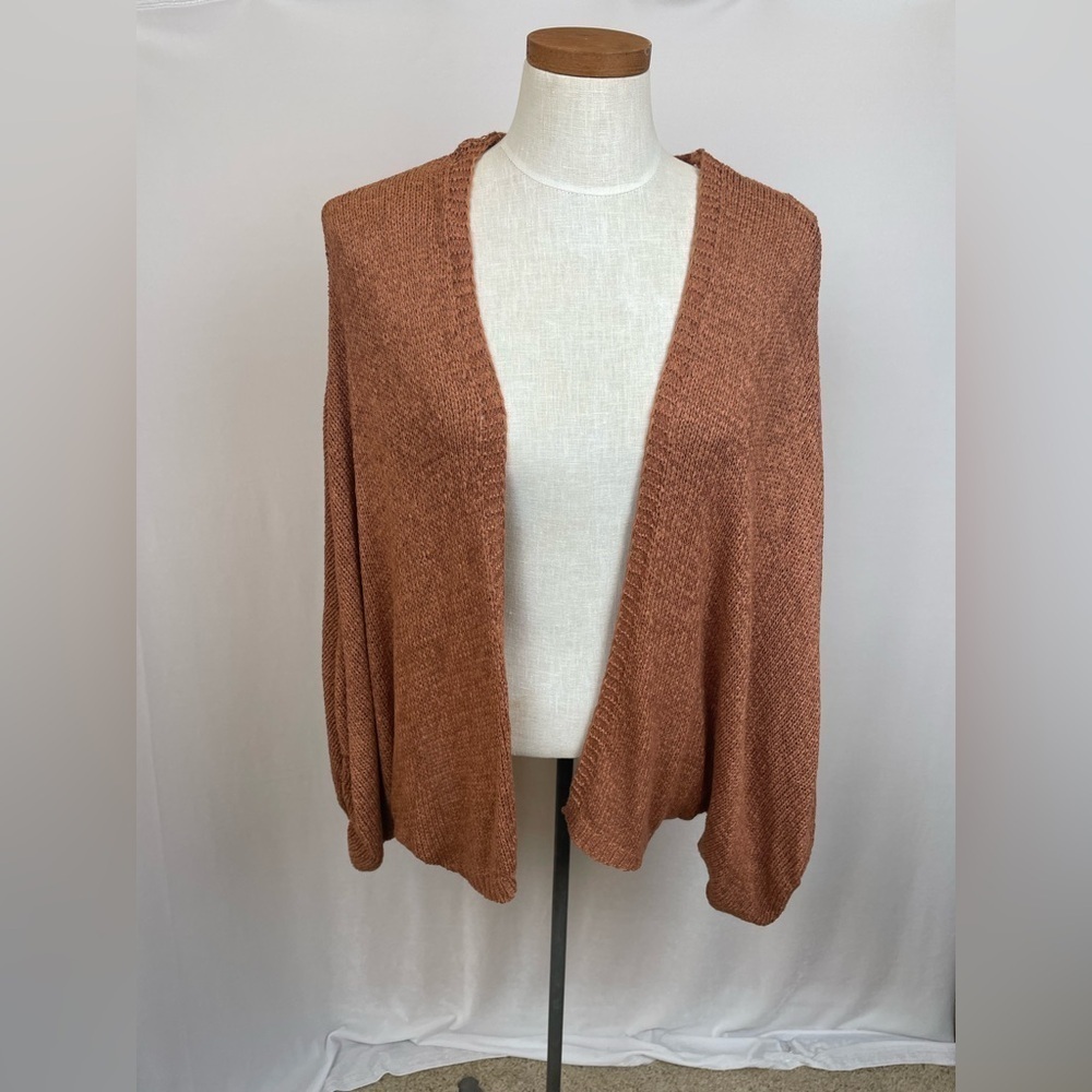 Anthropologie Akemi + Kin Orange Open Front Crochet Back 3/4 Sleeve Cardigan OS